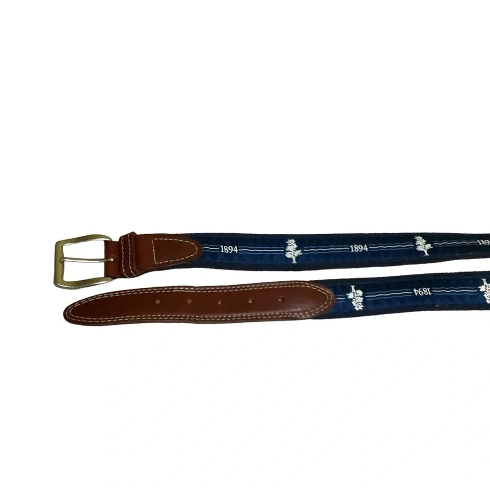 Weston Golf Club Belt Sz 38 Brass Nylon Tab Ribbon Pine Blue 1894